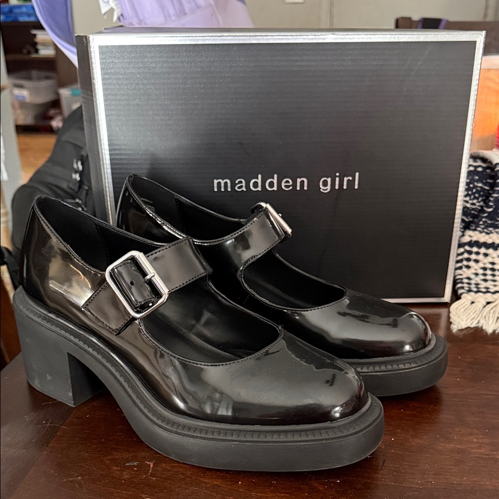 Madden Girl Black Patent Mary Jane Chunky Platform Heel with Buckle